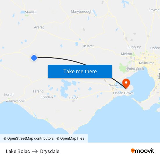 Lake Bolac to Drysdale map