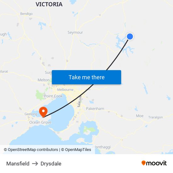 Mansfield to Drysdale map