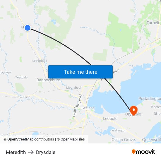 Meredith to Drysdale map