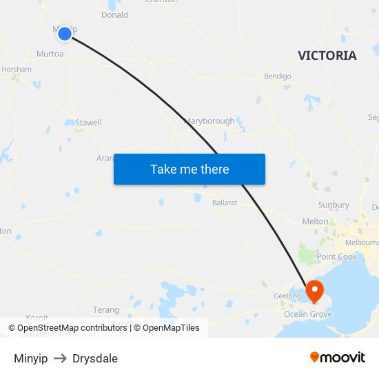 Minyip to Drysdale map