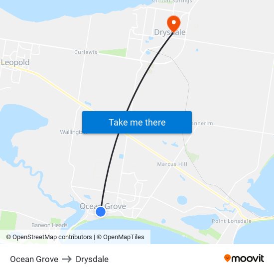 Ocean Grove to Drysdale map