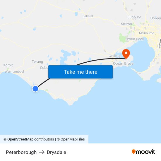 Peterborough to Drysdale map