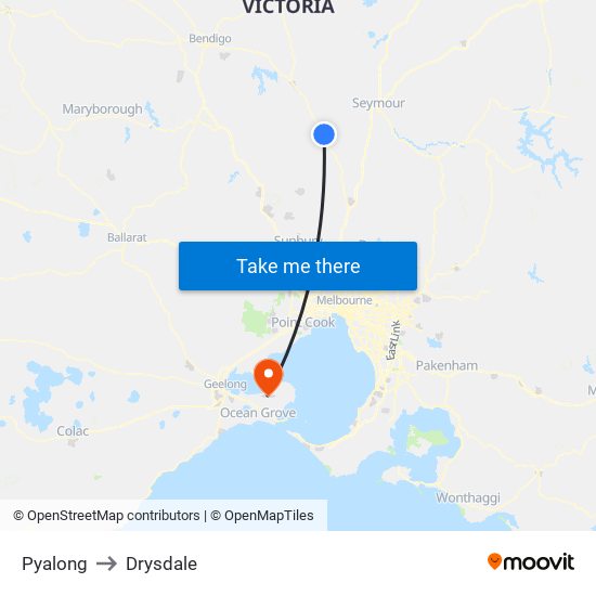 Pyalong to Drysdale map