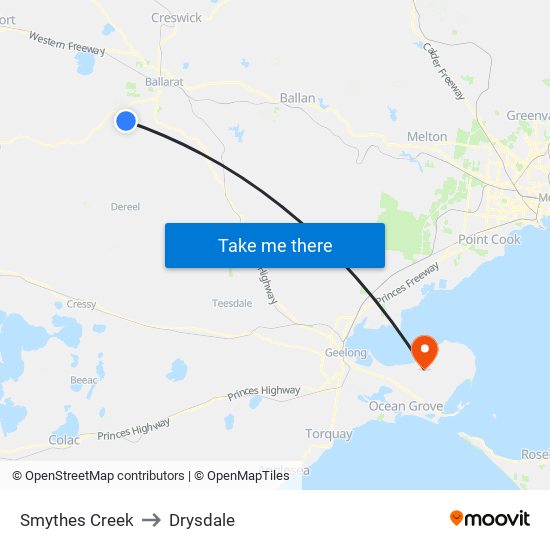 Smythes Creek to Drysdale map