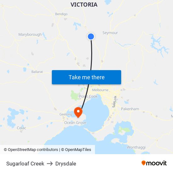 Sugarloaf Creek to Drysdale map