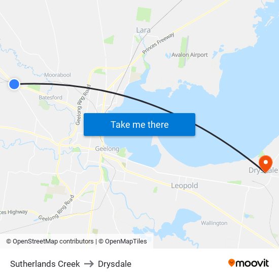 Sutherlands Creek to Drysdale map