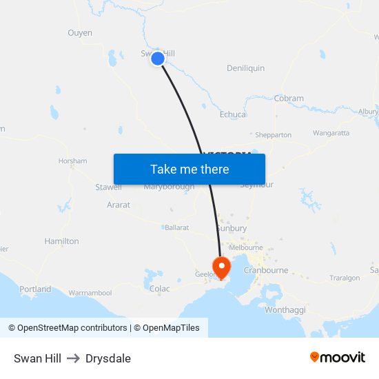 Swan Hill to Drysdale map