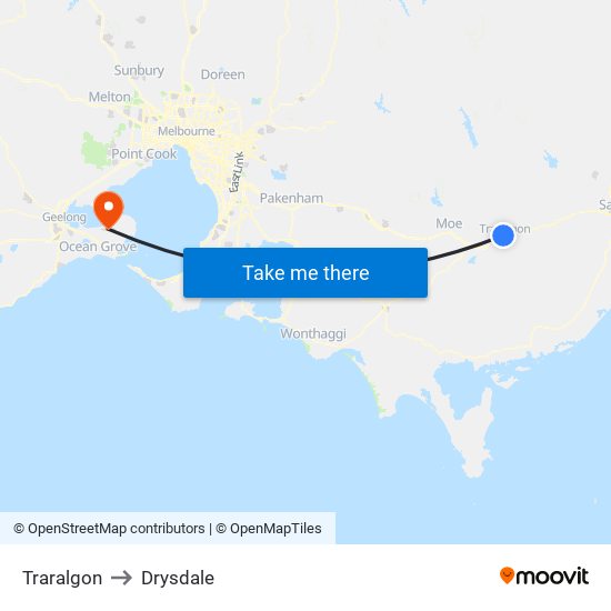 Traralgon to Drysdale map