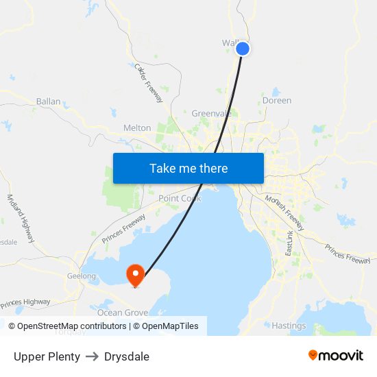 Upper Plenty to Drysdale map