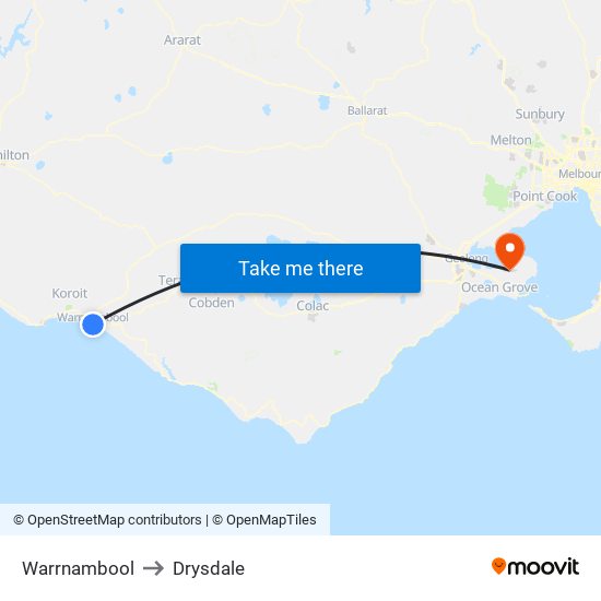 Warrnambool to Drysdale map