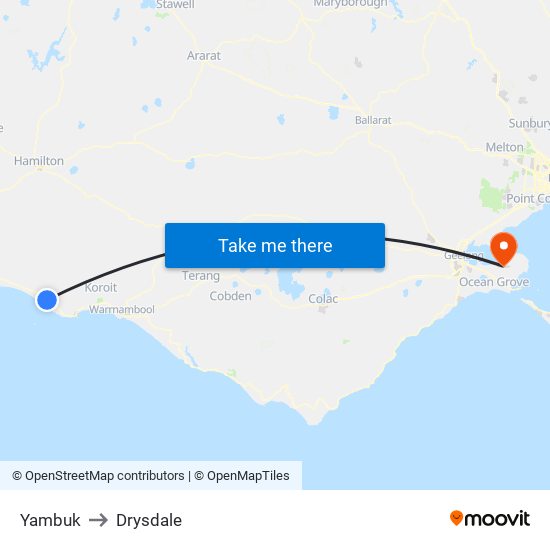 Yambuk to Drysdale map