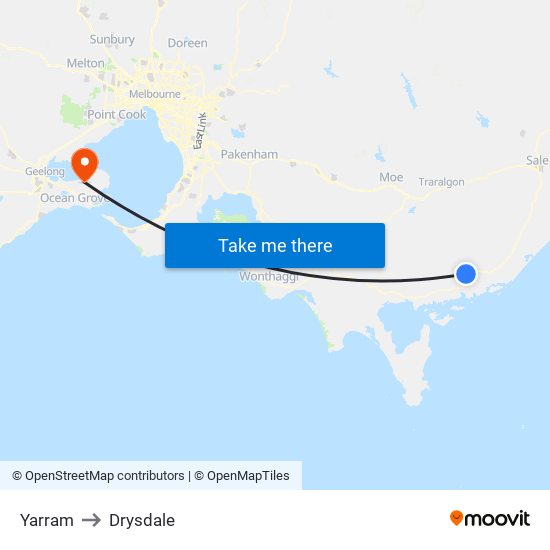 Yarram to Drysdale map