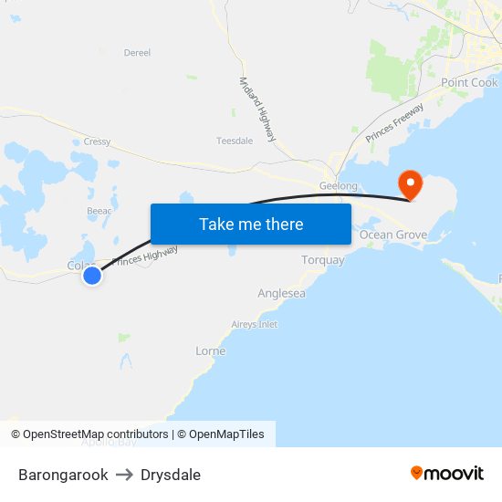 Barongarook to Drysdale map