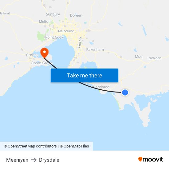 Meeniyan to Drysdale map