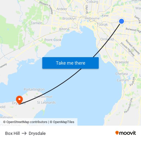 Box Hill to Drysdale map