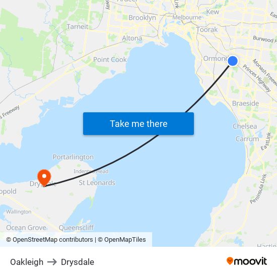 Oakleigh to Drysdale map