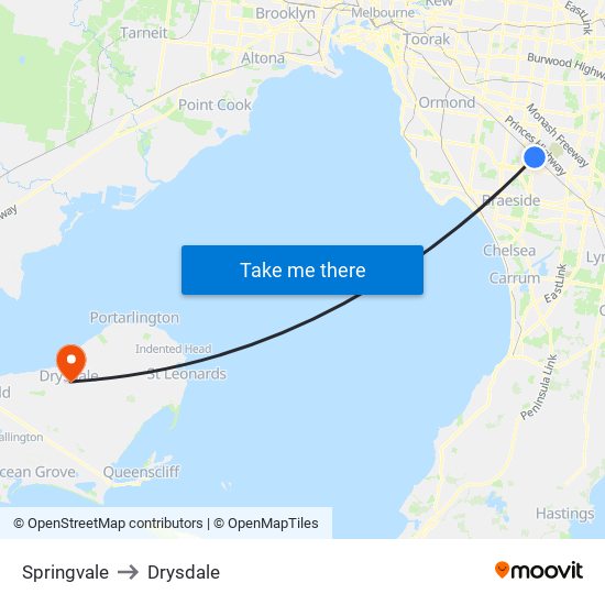 Springvale to Drysdale map