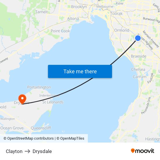 Clayton to Drysdale map