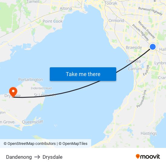 Dandenong to Drysdale map