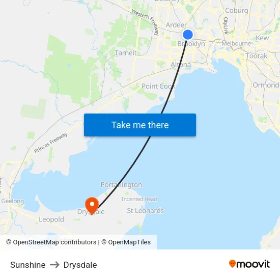 Sunshine to Drysdale map