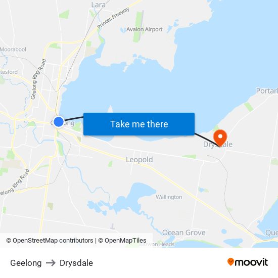 Geelong to Drysdale map