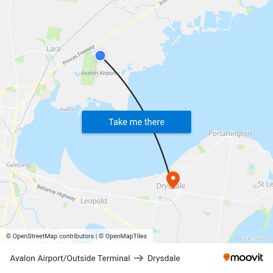 Avalon Airport/Outside Terminal to Drysdale map