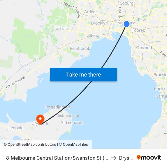 8-Melbourne Central Station/Swanston St (Melbourne City) to Drysdale map