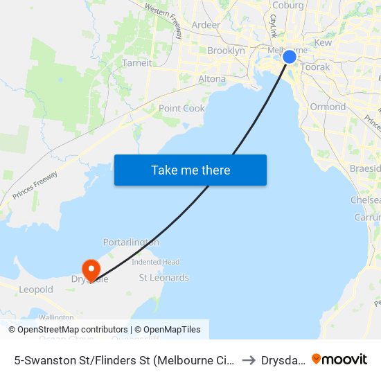 5-Swanston St/Flinders St (Melbourne City) to Drysdale map