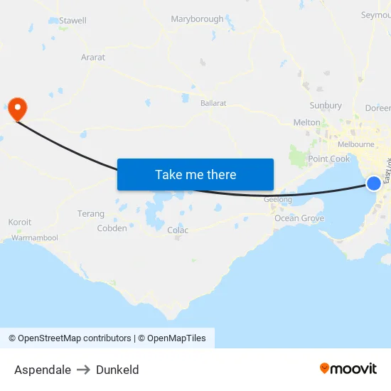Aspendale to Dunkeld map