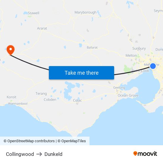 Collingwood to Dunkeld map