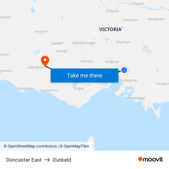 Doncaster East to Dunkeld map