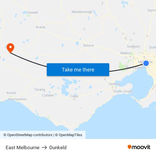 East Melbourne to Dunkeld map