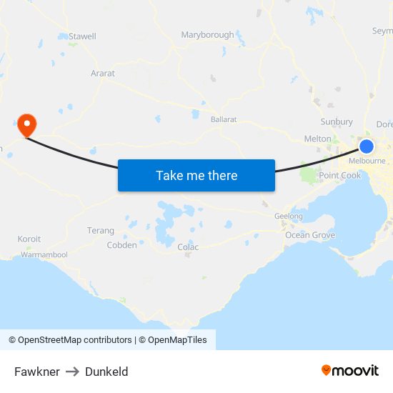 Fawkner to Dunkeld map