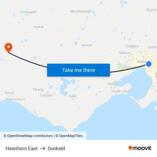 Hawthorn East to Dunkeld map