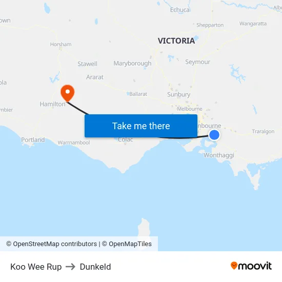 Koo Wee Rup to Dunkeld map