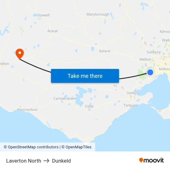 Laverton North to Dunkeld map