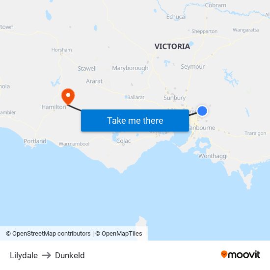 Lilydale to Dunkeld map