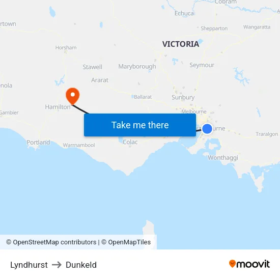 Lyndhurst to Dunkeld map