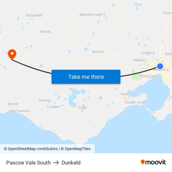 Pascoe Vale South to Dunkeld map