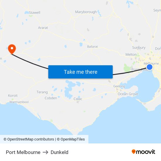 Port Melbourne to Dunkeld map