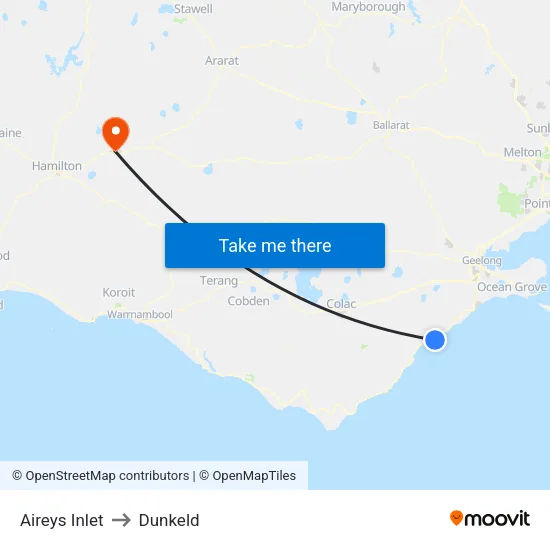 Aireys Inlet to Dunkeld map