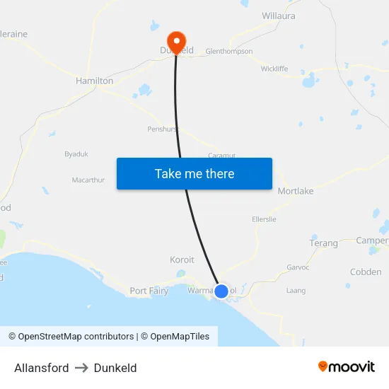 Allansford to Dunkeld map