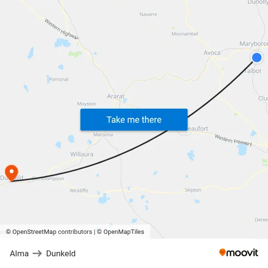 Alma to Dunkeld map