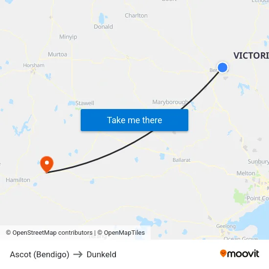 Ascot (Bendigo) to Dunkeld map