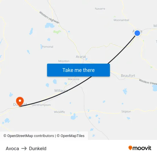 Avoca to Dunkeld map