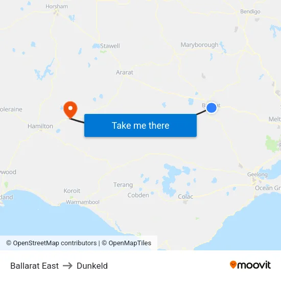 Ballarat East to Dunkeld map