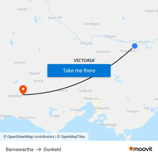 Barnawartha to Dunkeld map
