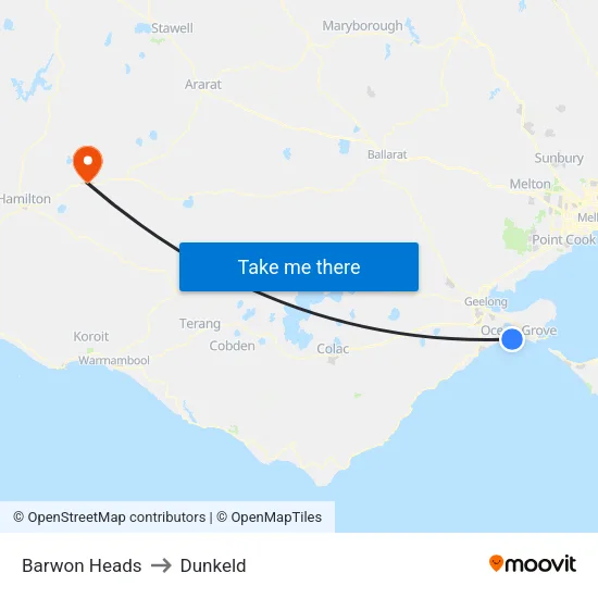 Barwon Heads to Dunkeld map