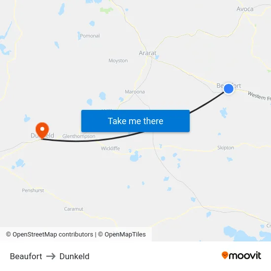 Beaufort to Dunkeld map