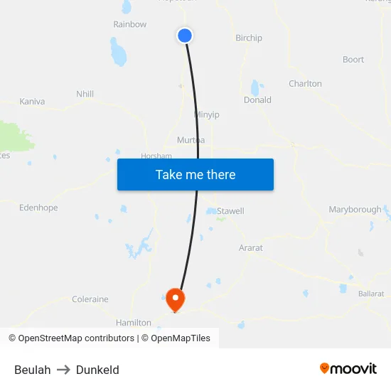 Beulah to Dunkeld map